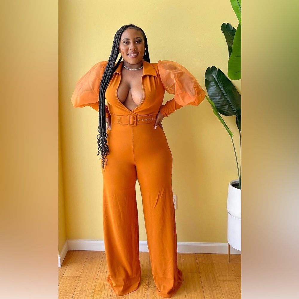 Rust Puff Sleeve jumpsuit